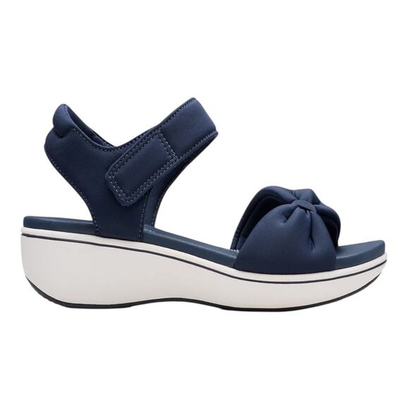 Clarks Women's Cloudsteppers Breeze Rae Sara Wedge Sandals Navy Size 8 1/2 W - Picture 2 of 6